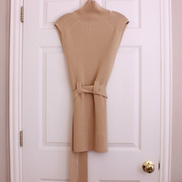 NWOT COS Cable Knit Wool Roll-Neck Turtleneck Belted Vest Camel Brown - Picture 9 of 11